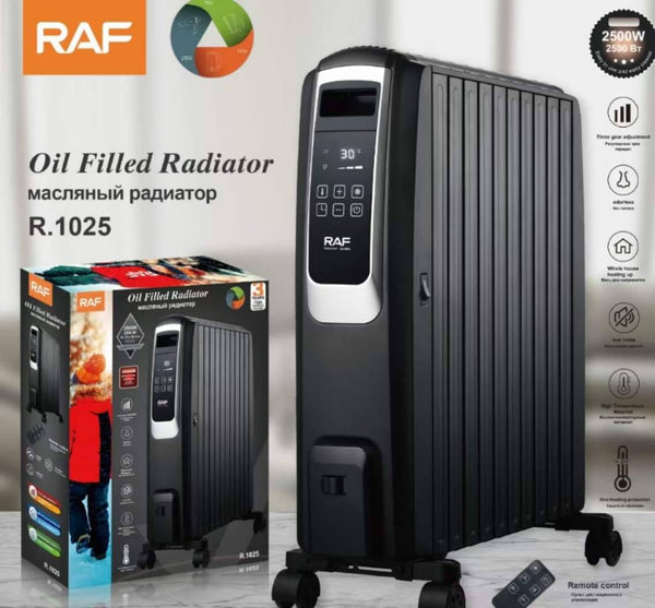 رادياتير RAF المملوء بالزيت، أسود، 2500 واط، موديل R.1025