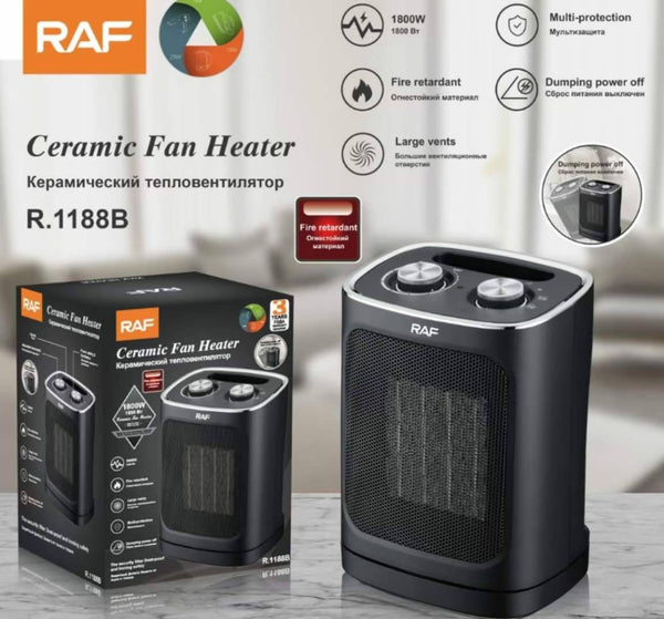 مدفأة مروحة سيراميك من RAF، لون أسود، 1800 واط، موديل R.1188B