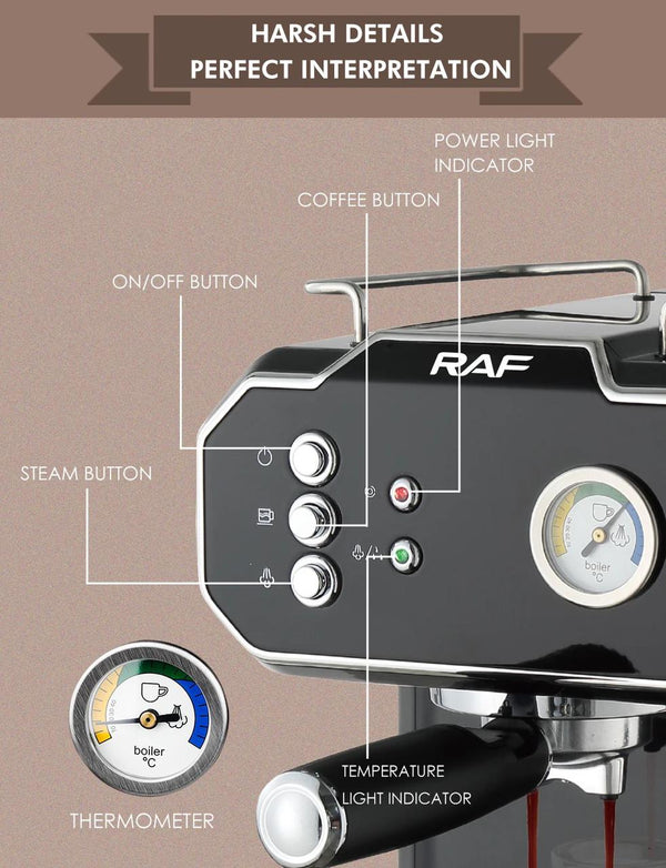 ماكينة قهوة RAF، سوداء، 850 واط، سعة 1.8 لتر، موديل R.104B