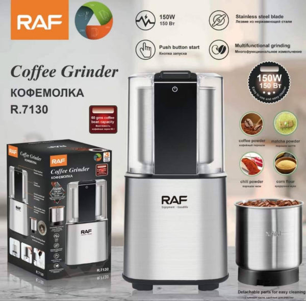 مطحنة قهوة RAF 2×1، فضية، 150 واط، 100 جرام، موديل R.7130