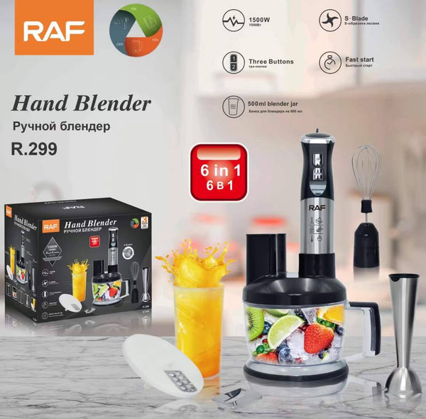 خلاط يدوي RAF 6×1، فضي أسود، 1500 وات، موديل R.299
