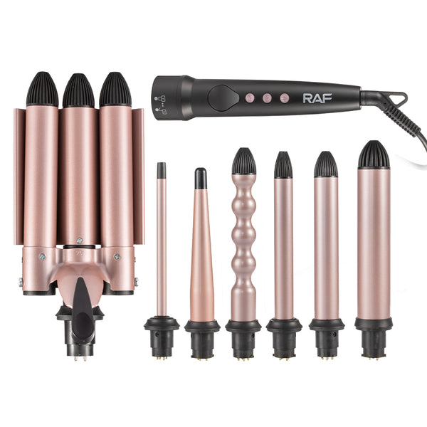 أداة تجعيد/تجعيد الشعر Alure Three Barrel مع شاشة LCD لدرجة الحرارة بالدرجة المئوية - أسطوانات ثلاثية من سيراميك التورمالين مقاس 1 بوصة،