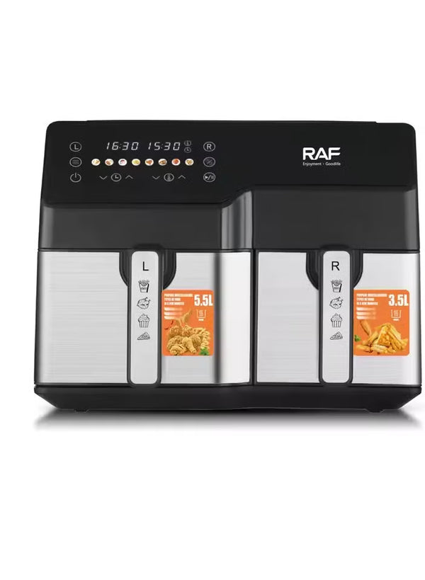 Stainless fryer, 2 drawers - R.5342 - black*silver - 3.5 liters + 5.5 liters - RAF - 2500 watts